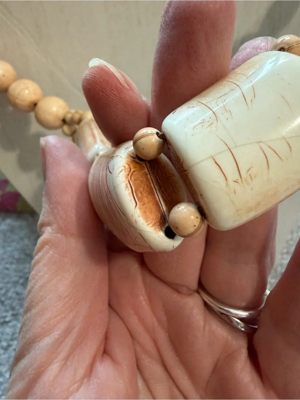 Vintage Carved Statement Necklace Chunky Beaded Natural